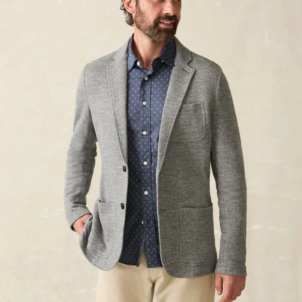 Faherty Inlet‎ Knit Blazer Grey Melange Medium New With Tags